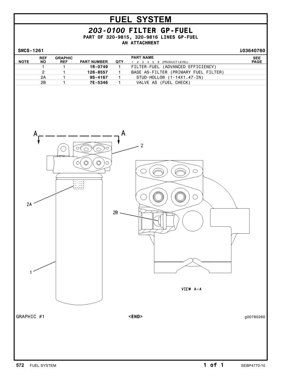 128-8557 BASE AS-FILTER (PRIMARY FUEL FILTER) CAT parts manual diagram