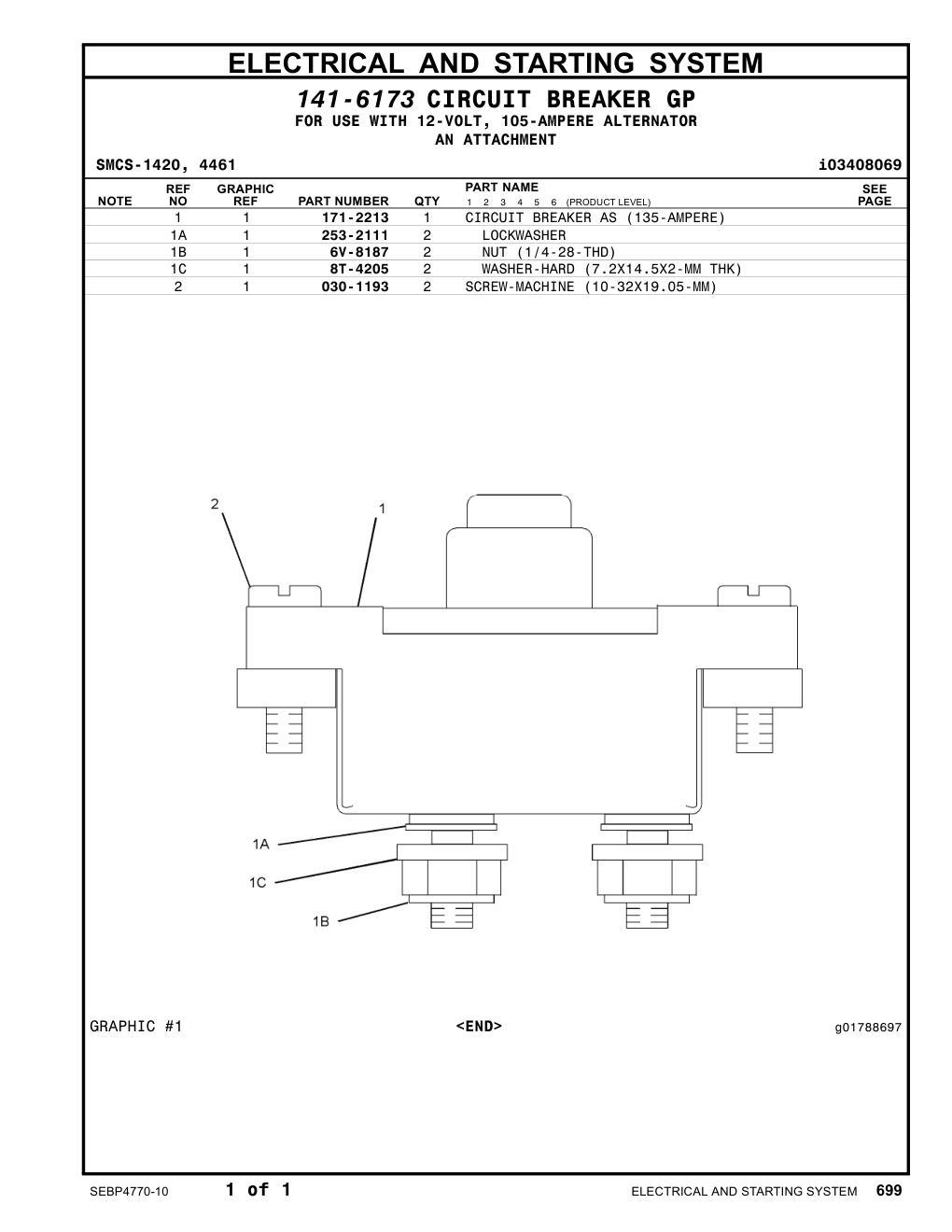 171-2213 CIRCUIT BREAKER AS (135-AMPERE) CAT parts manual diagram