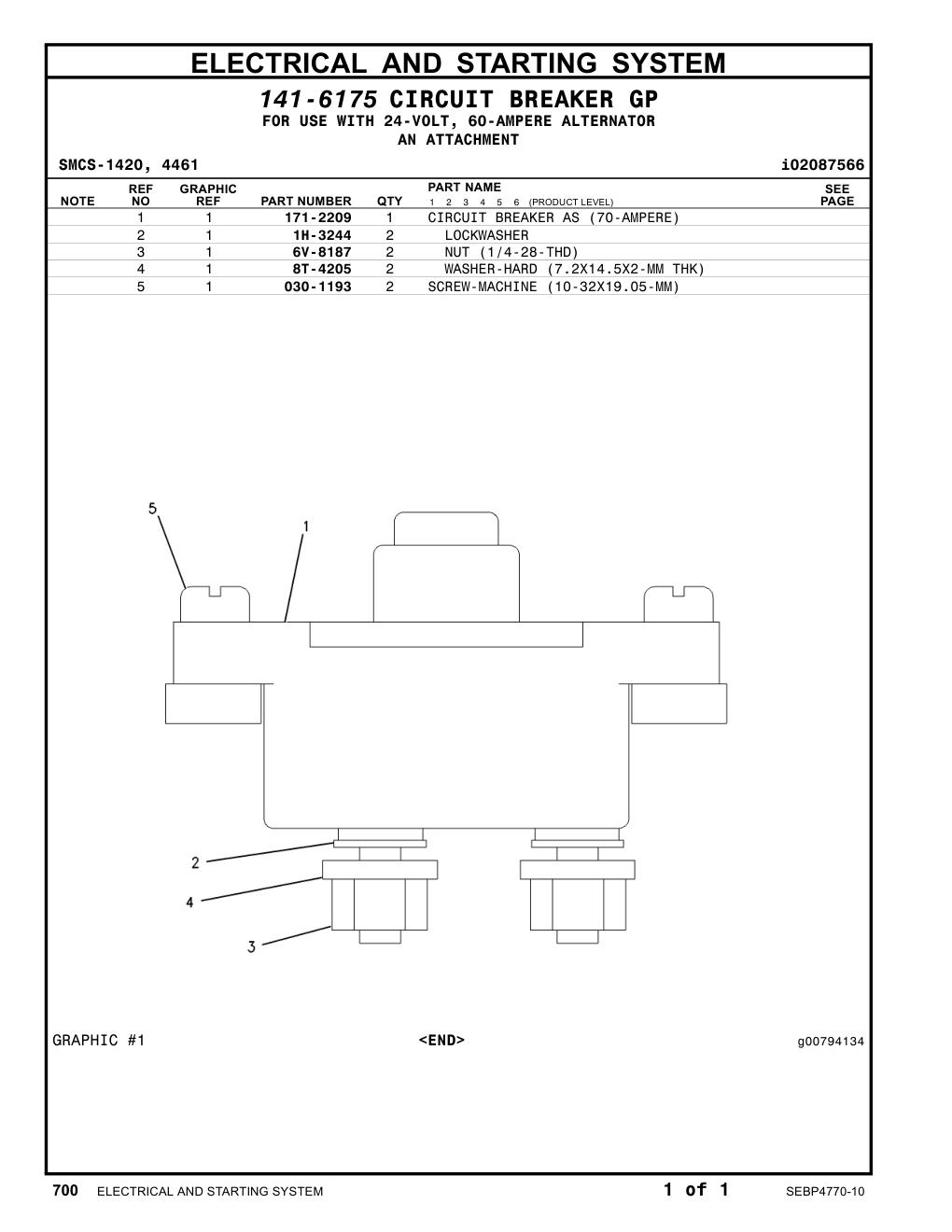 171-2209 CIRCUIT BREAKER AS (70-AMPERE) CAT parts manual diagram