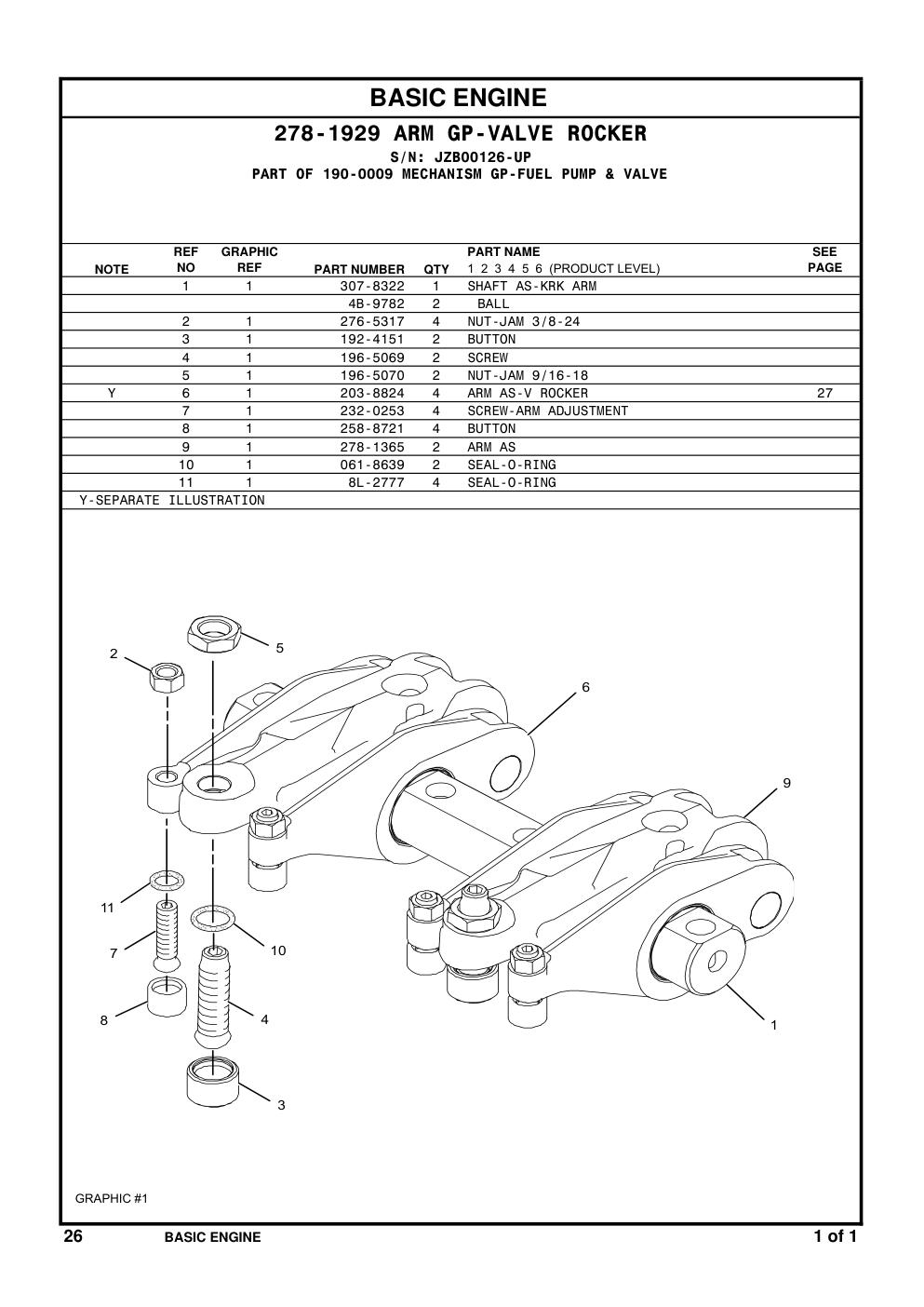 278-1365 ARM AS · S/N JZB00126-UP CAT parts manual diagram