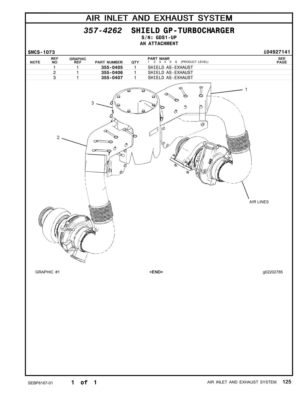 355-0405 SHIELD AS-EXHAUST · S/N GDS1-UP CAT parts manual diagram