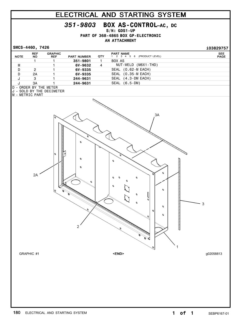 351-9801 BOX AS · S/N GDS1-UP CAT parts manual diagram
