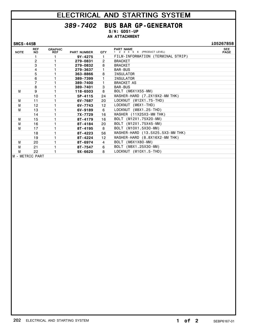 279-3637 BAR-BUS · S/N GDS1-UP CAT parts manual diagram