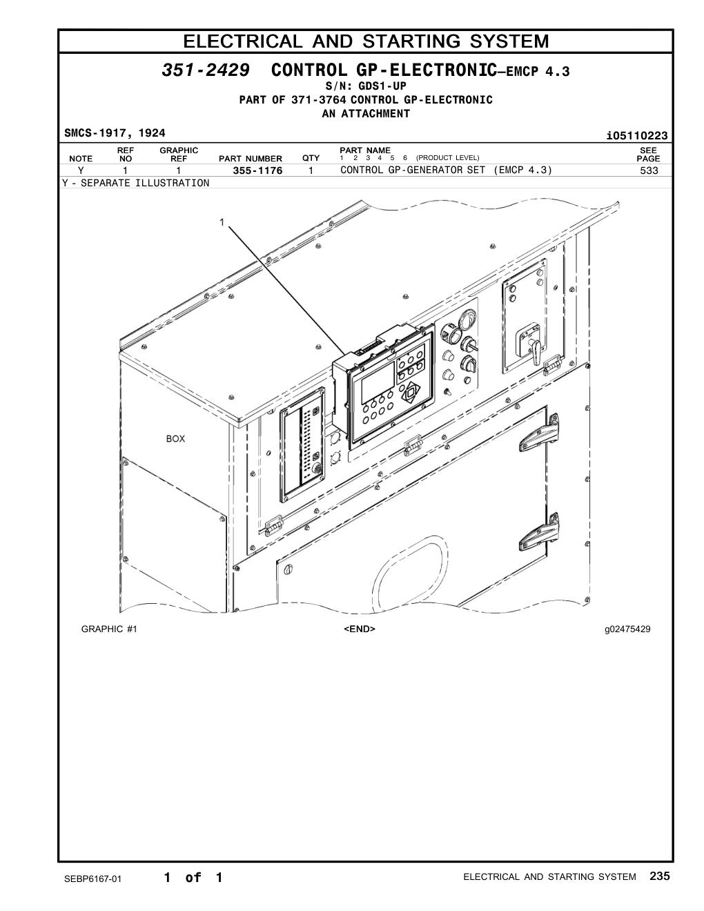 355-1176 CONTROL GP-GENERATOR SET (EMCP 4.3) · S/N GDS1-UP CAT parts manual diagram
