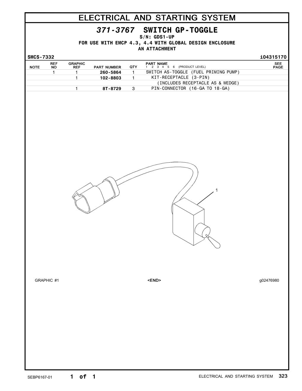 260-5864 - SWITCH AS-TOGGLE (FUEL PRIMING PUMP)