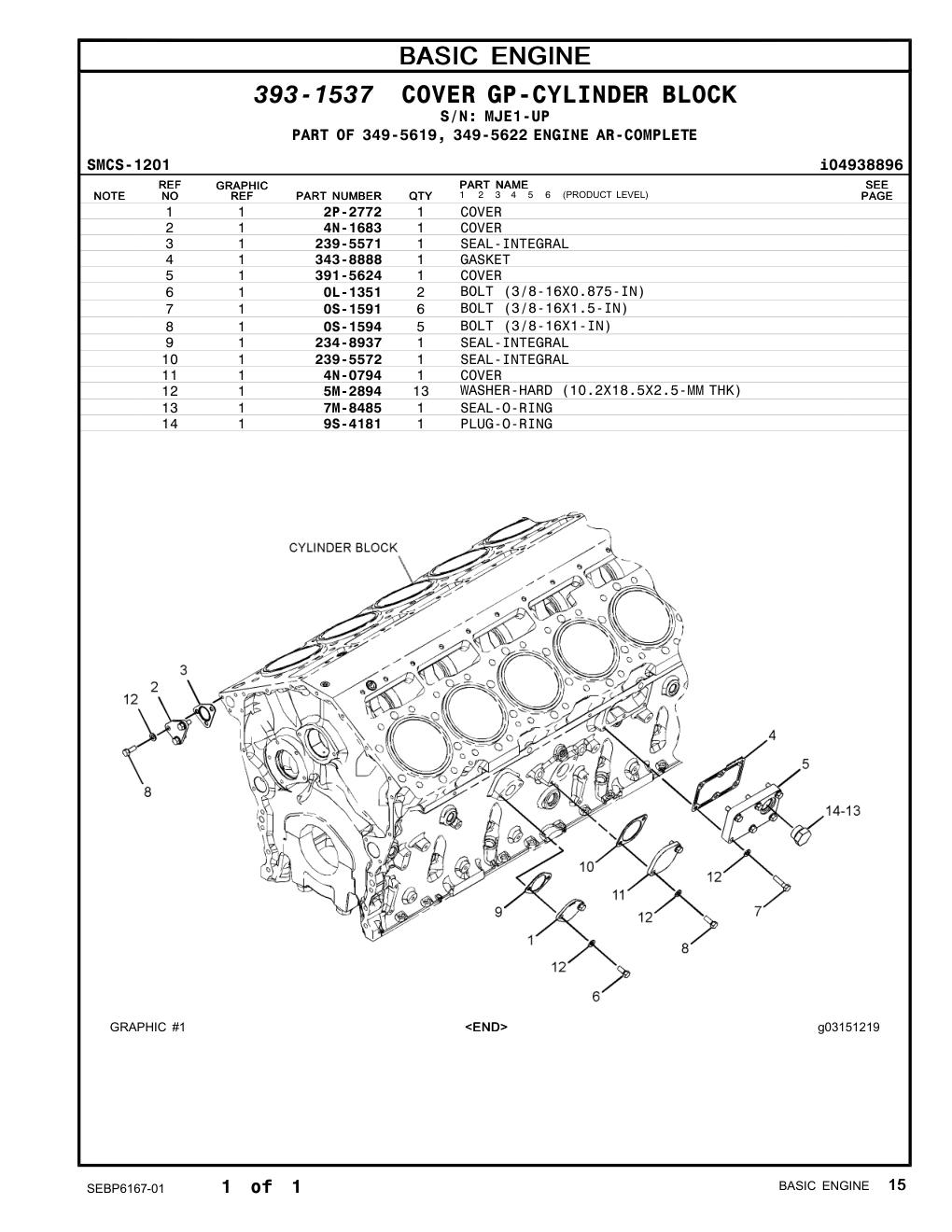 4N-1683 COVER · S/N MJE1-UP CAT parts manual diagram