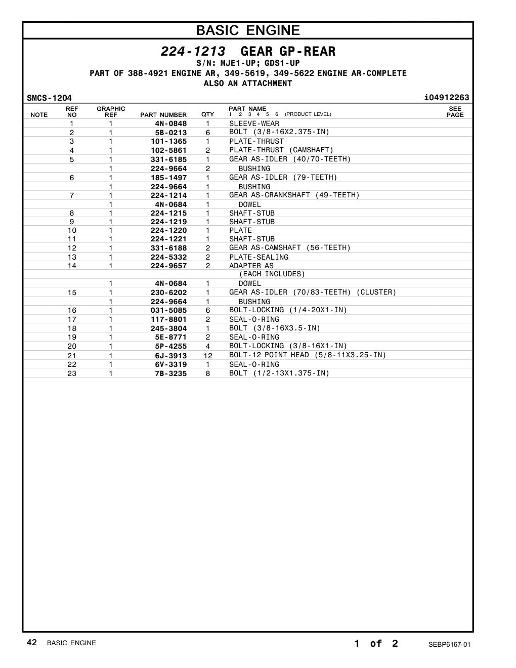 224-1214 GEAR AS-CRANKSHAFT (49-TEETH) CAT parts manual diagram