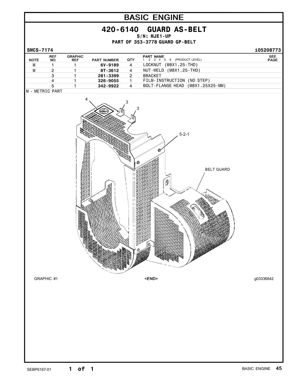 281-3399 BRACKET · S/N MJE1-UP CAT parts manual diagram