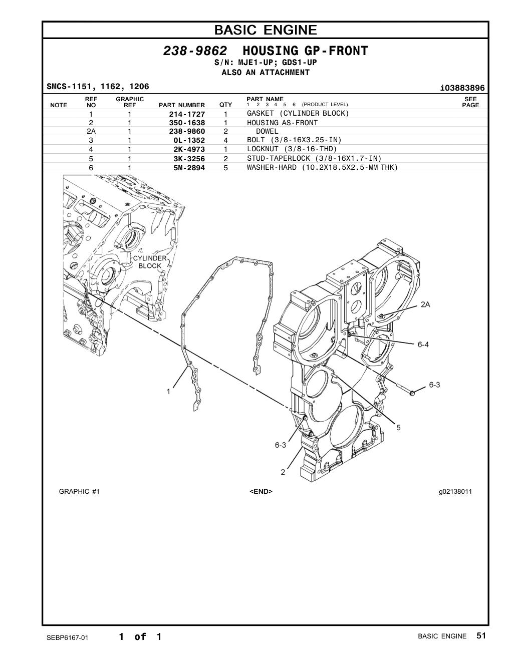 214-1727 GASKET (CYLINDER BLOCK) CAT parts manual diagram