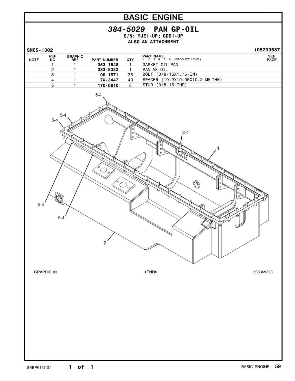 353-1648 GASKET-OIL PAN CAT parts manual diagram