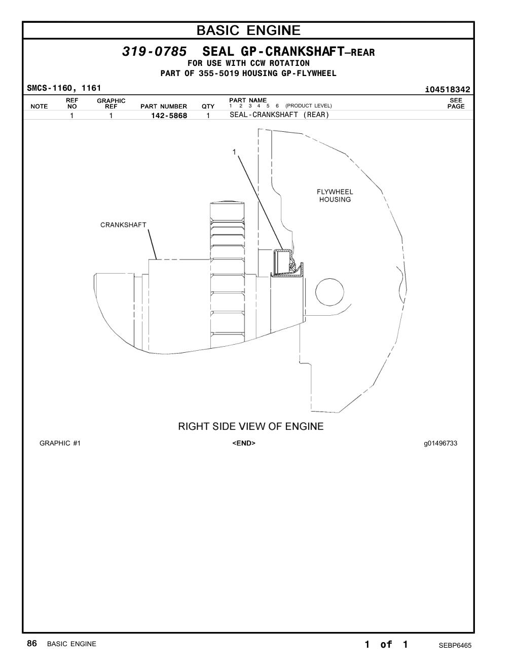 142-5868 - SEAL-CRANKSHAFT (REAR)