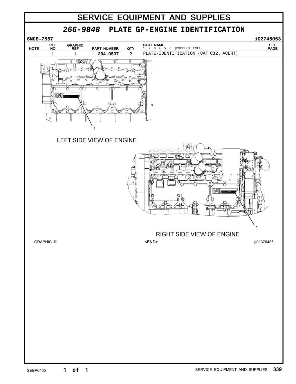 294-0537 PLATE-IDENTIFICATION (CAT C32, ACERT) CAT parts manual diagram