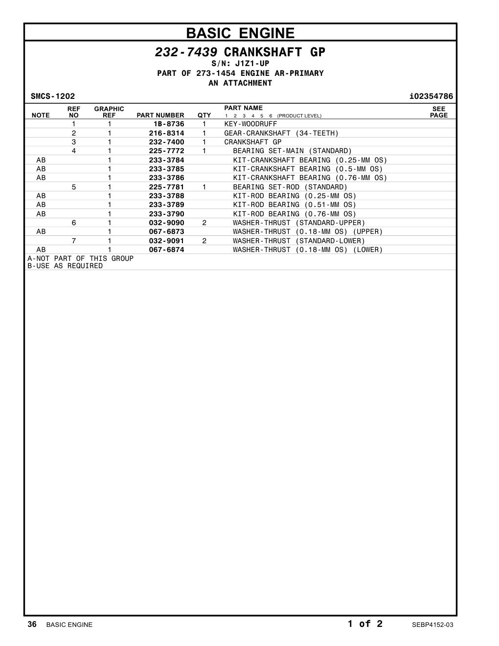 225-7781 BEARING SET-ROD (STANDARD) · S/N J1Z1-UP CAT parts manual diagram