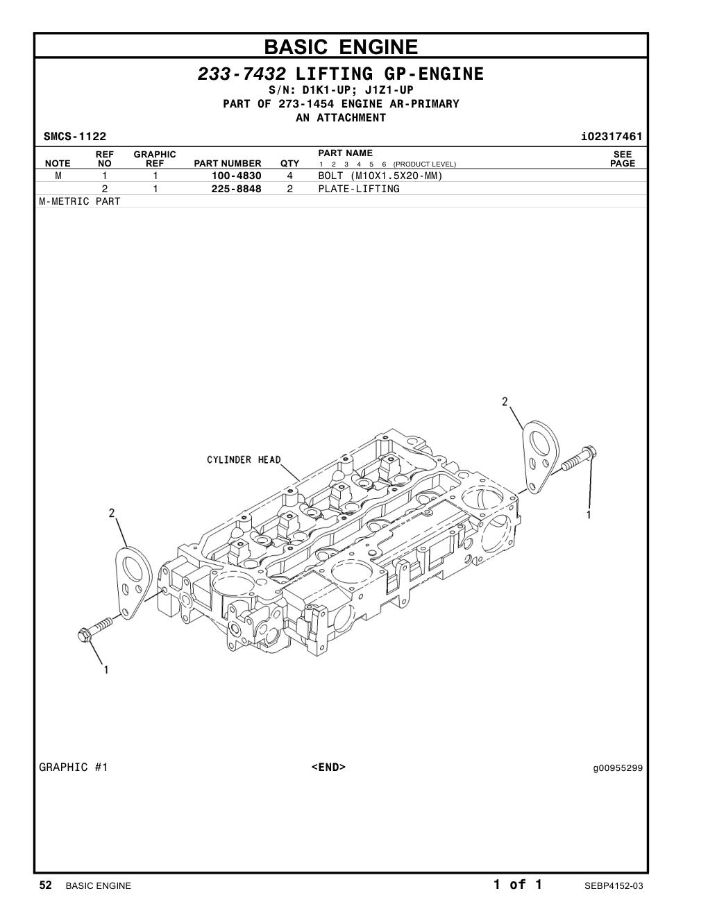 225-8848 PLATE-LIFTING CAT parts manual diagram