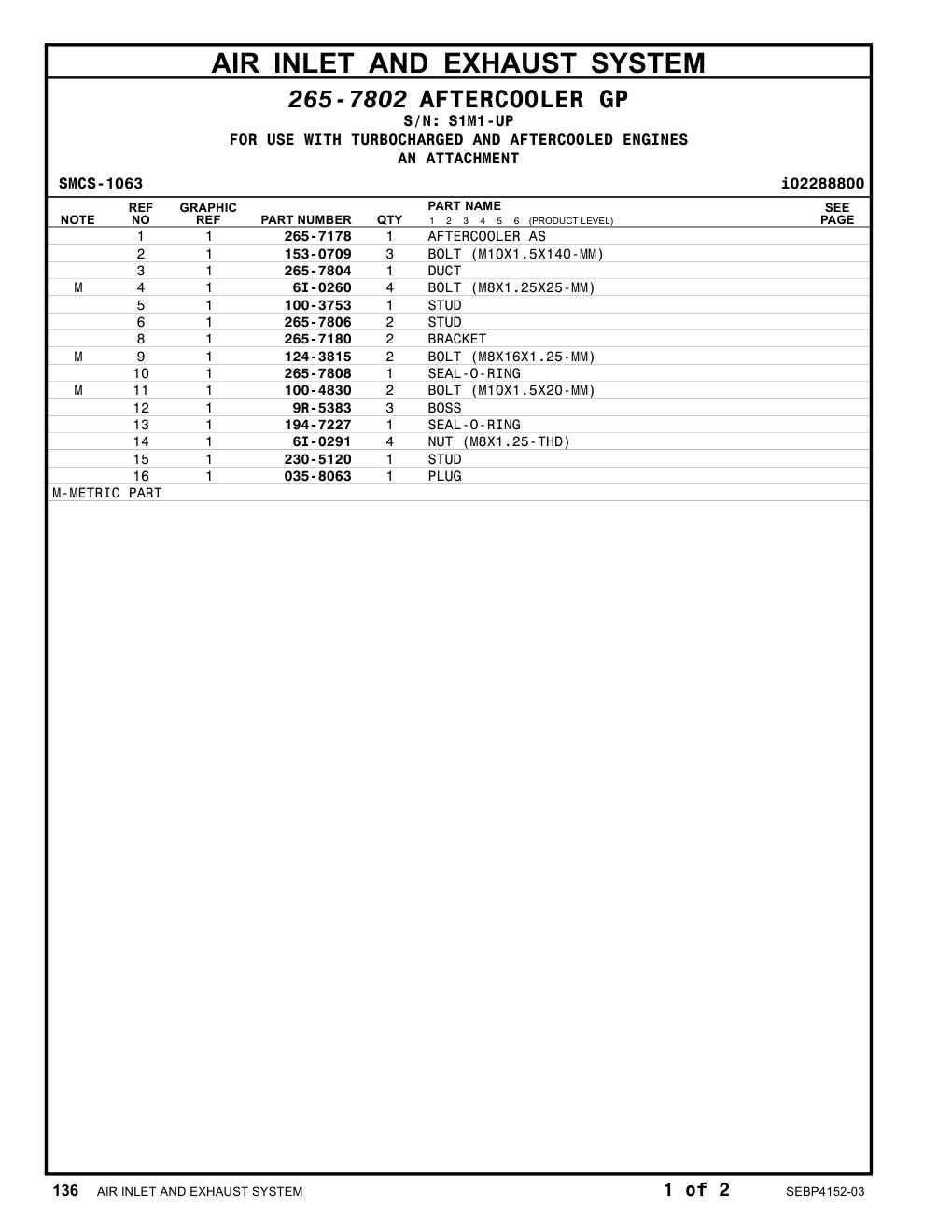 265-7804 DUCT · S/N S1M1-UP CAT parts manual diagram