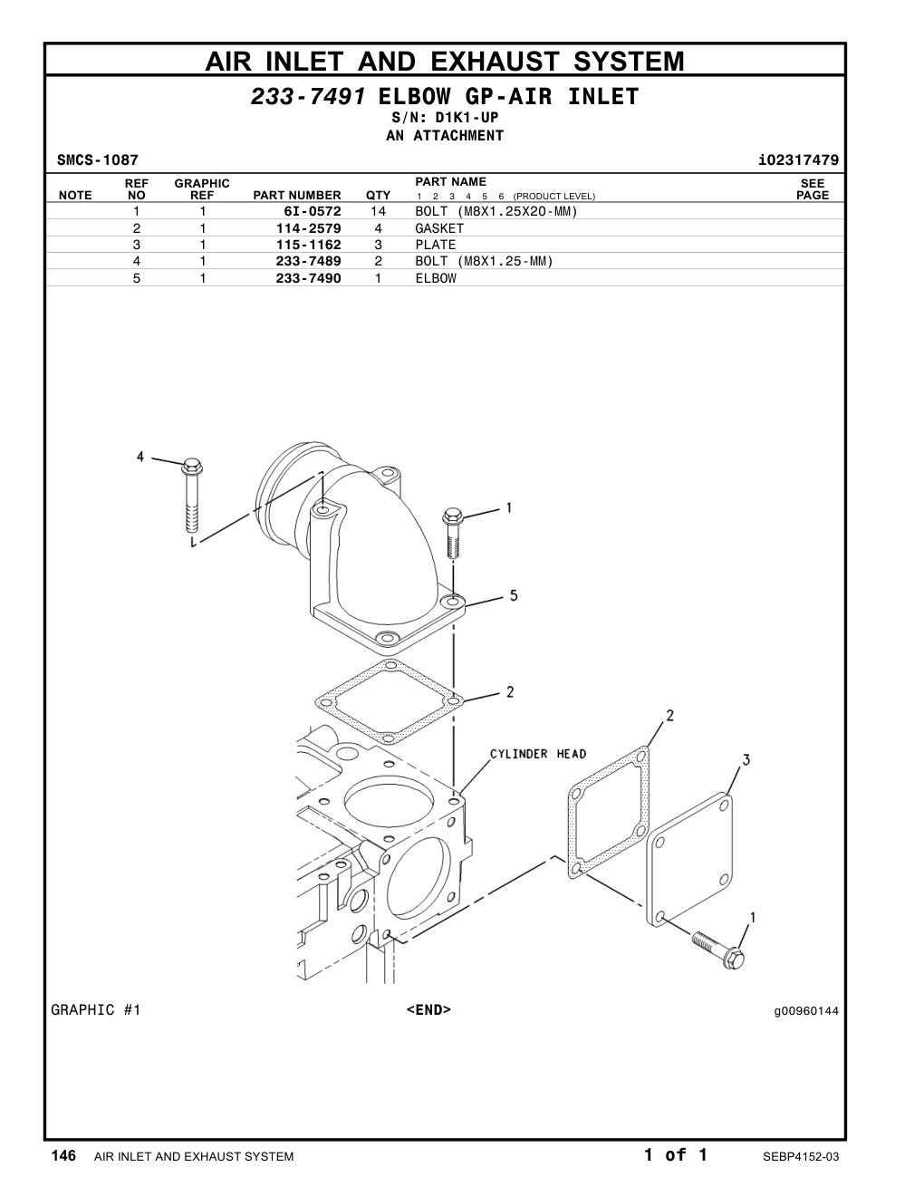 233-7490 ELBOW · S/N D1K1-UP CAT parts manual diagram
