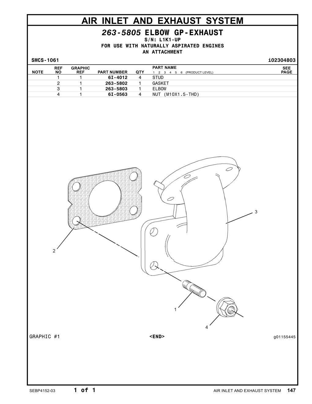 263-5803 ELBOW · S/N L1K1-UP CAT parts manual diagram