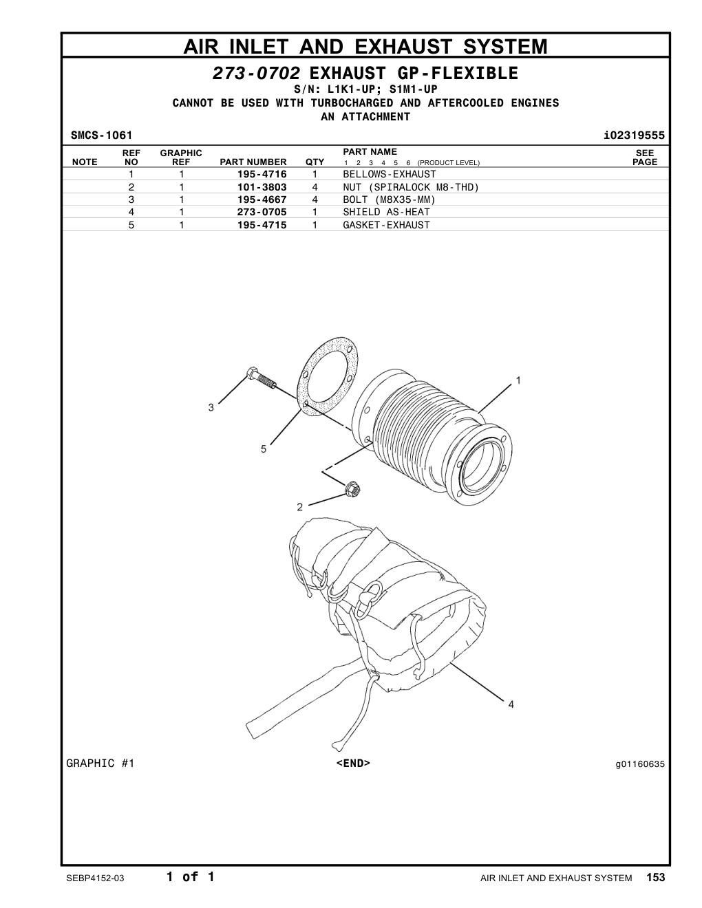 195-4716 BELLOWS-EXHAUST CAT parts manual diagram