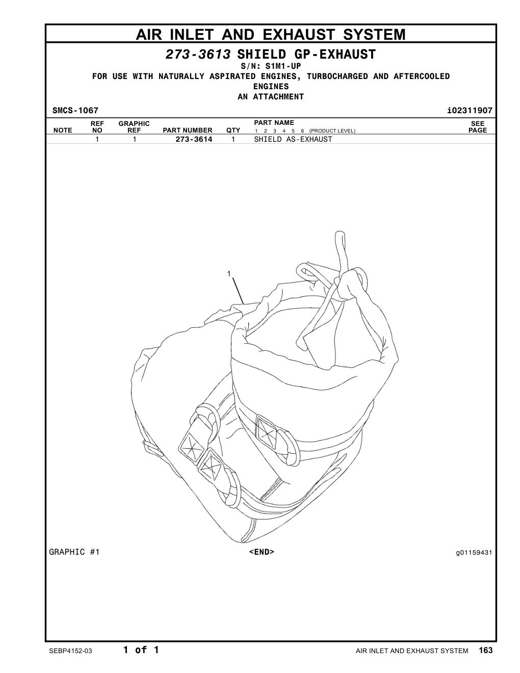 273-3614 SHIELD AS-EXHAUST · S/N S1M1-UP CAT parts manual diagram