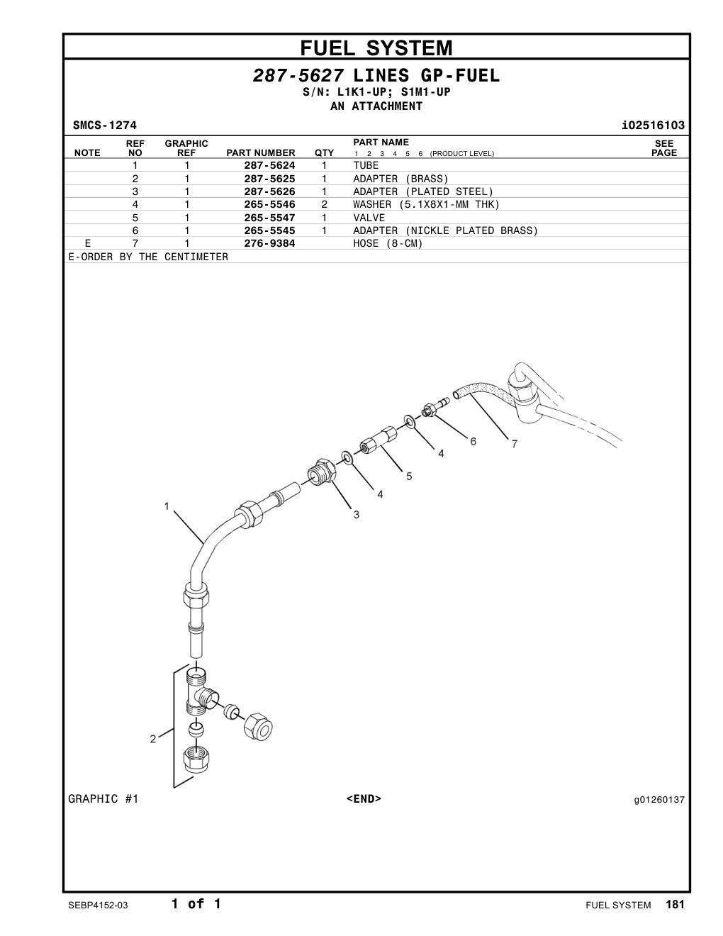 287-5625 ADAPTER (BRASS) CAT parts manual diagram