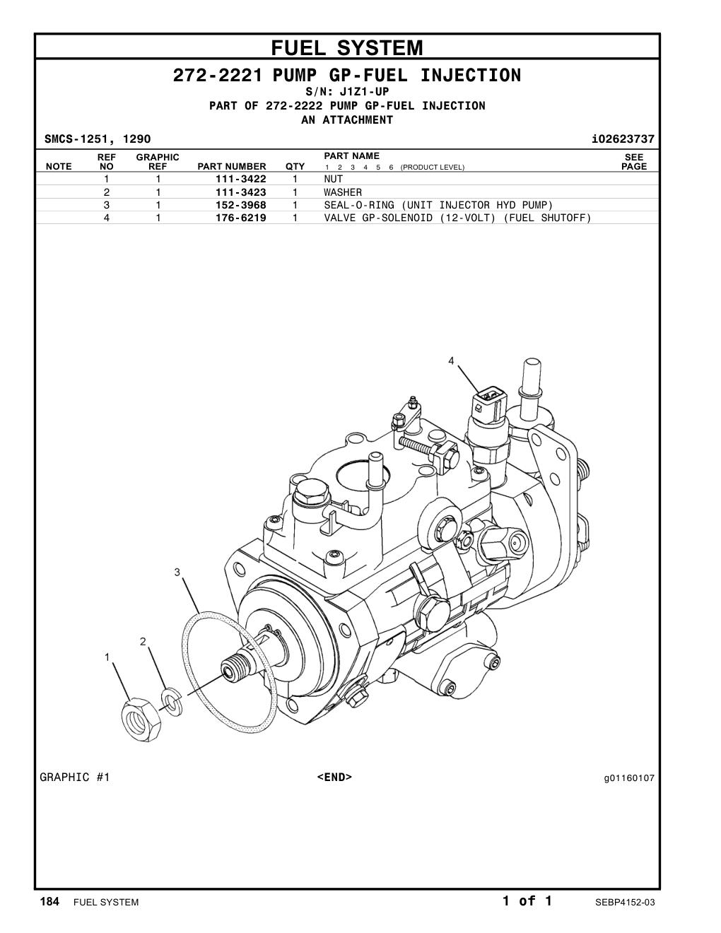 152-3968 SEAL-O-RING · S/N J1Z1-UP CAT parts manual diagram