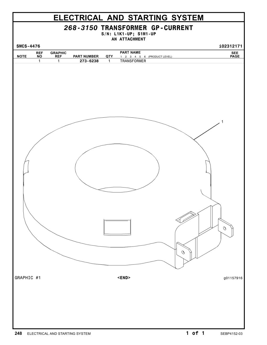 273-6238 TRANSFORMER CAT parts manual diagram