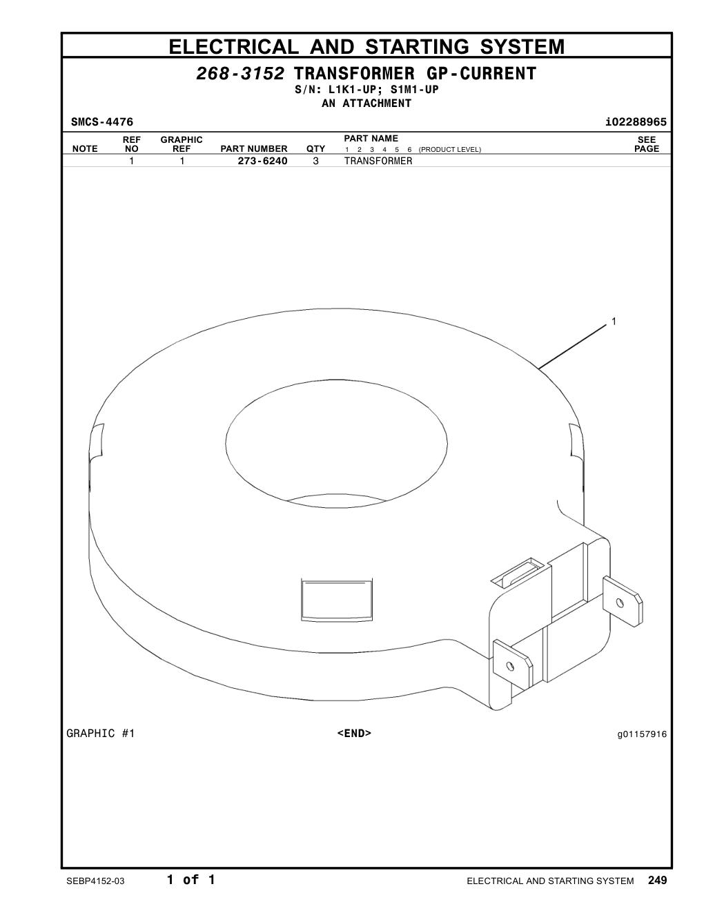 273-6240 TRANSFORMER CAT parts manual diagram