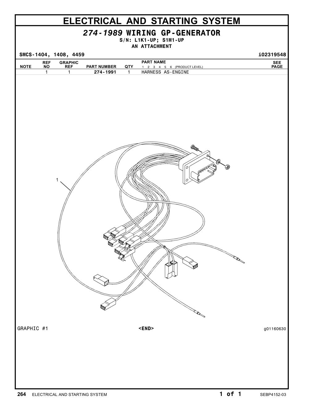 274-1991 HARNESS AS-ENGINE CAT parts manual diagram