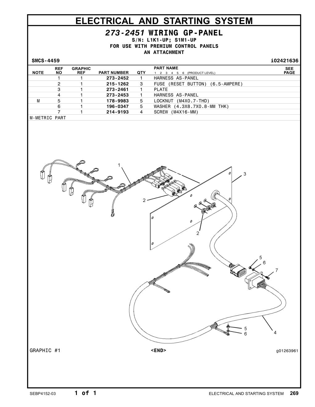 273-2452 HARNESS AS-PANEL CAT parts manual diagram