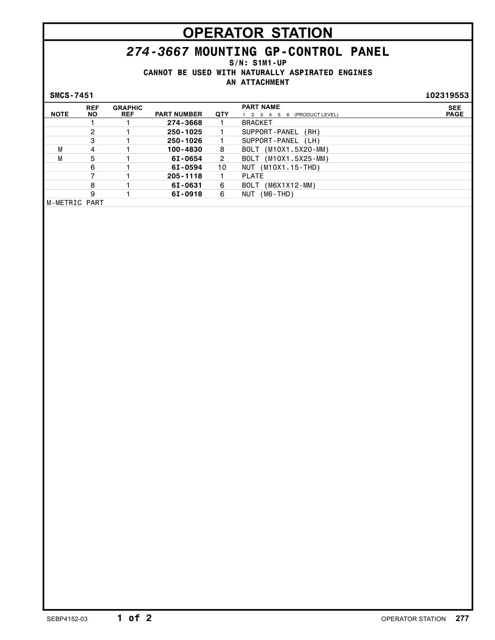 274-3668 BRACKET · S/N S1M1-UP CAT parts manual diagram