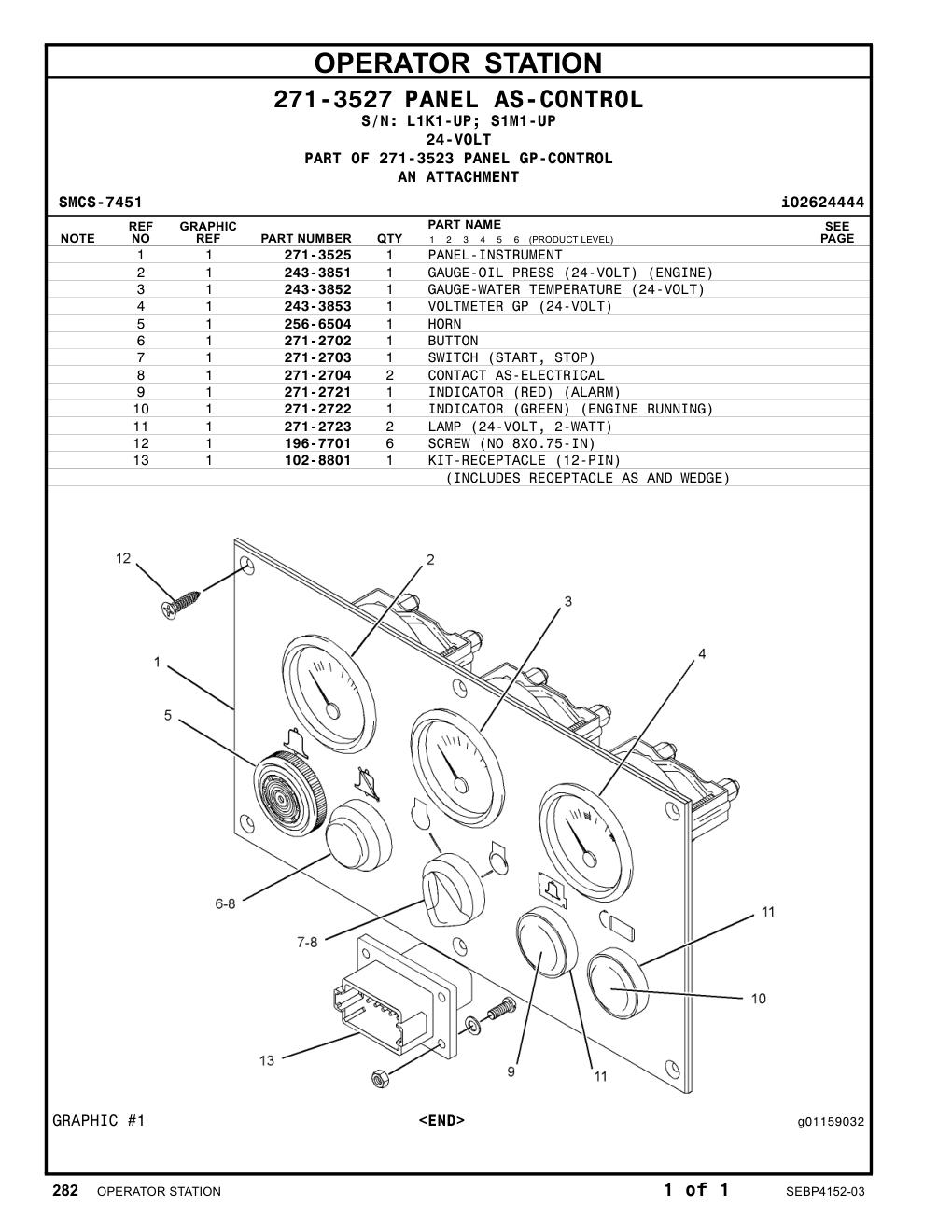 243-3852 GAUGE-WATER TEMPERATURE (24-VOLT) CAT parts manual diagram