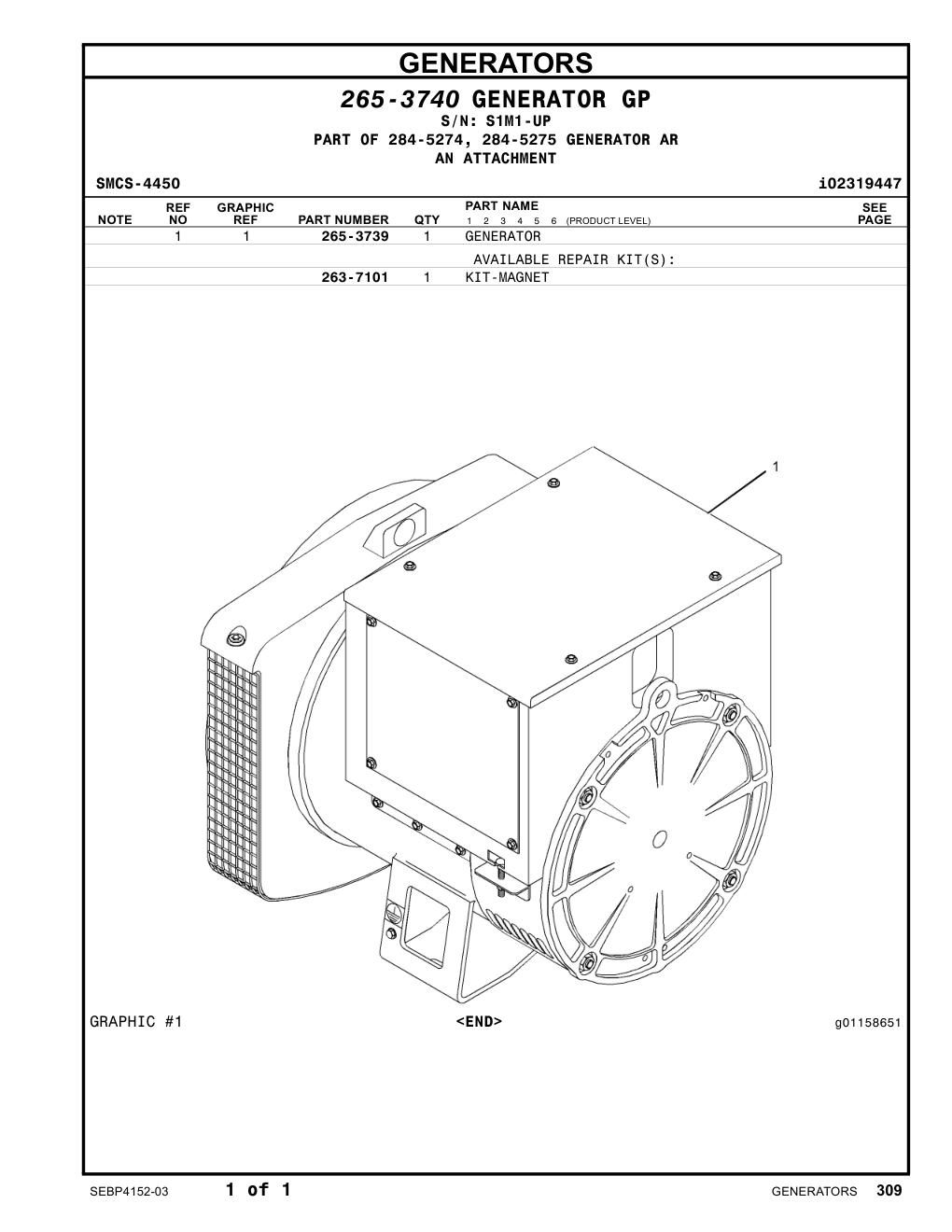 265-3739 GENERATOR AVAILABLE REPAIR KIT(S): CAT parts manual diagram