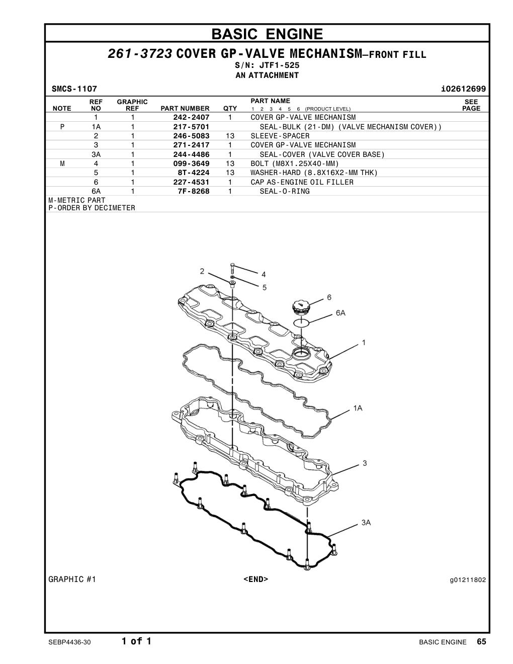 242-2407 COVERGP-VALVE MECHANISM · S/N JTF1-525 CAT parts manual diagram