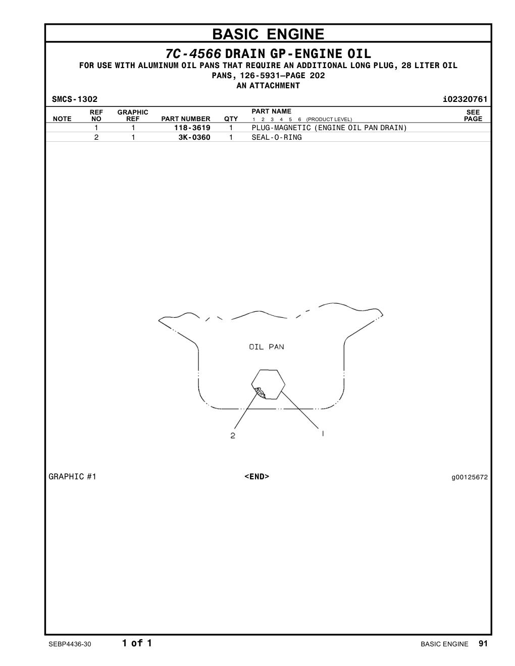 118-3619 PLUG-MAGNETIC (ENGINE OIL PAN DRAIN) CAT parts manual diagram