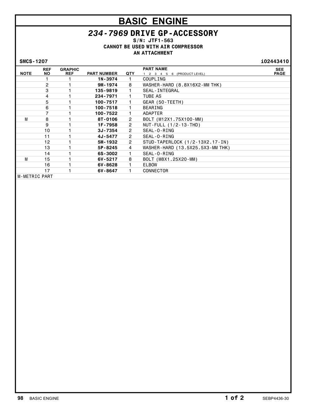 234-7971 TUBEAS · S/N JTF1-563 CAT parts manual diagram