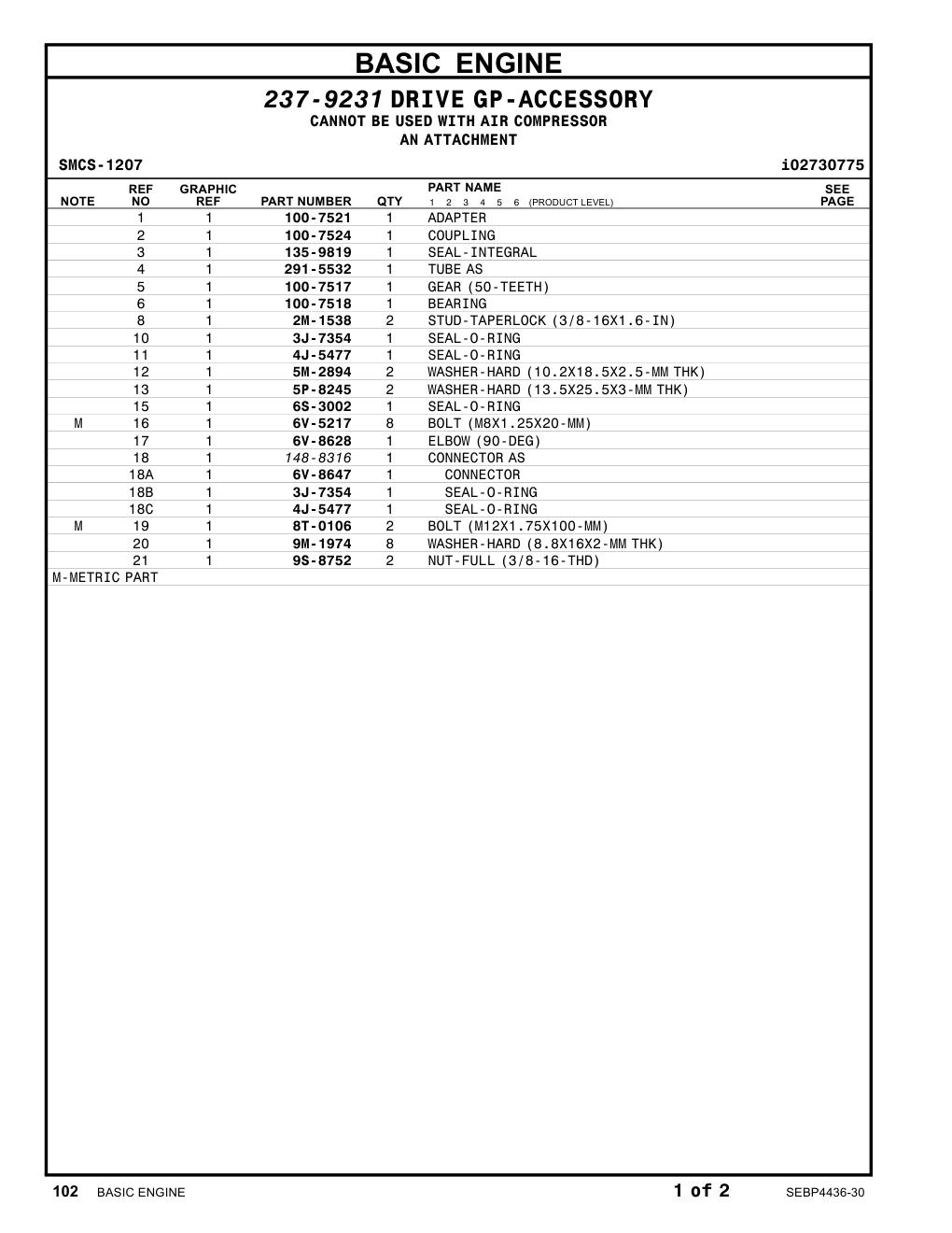 100-7524 COUPLING CAT parts manual diagram