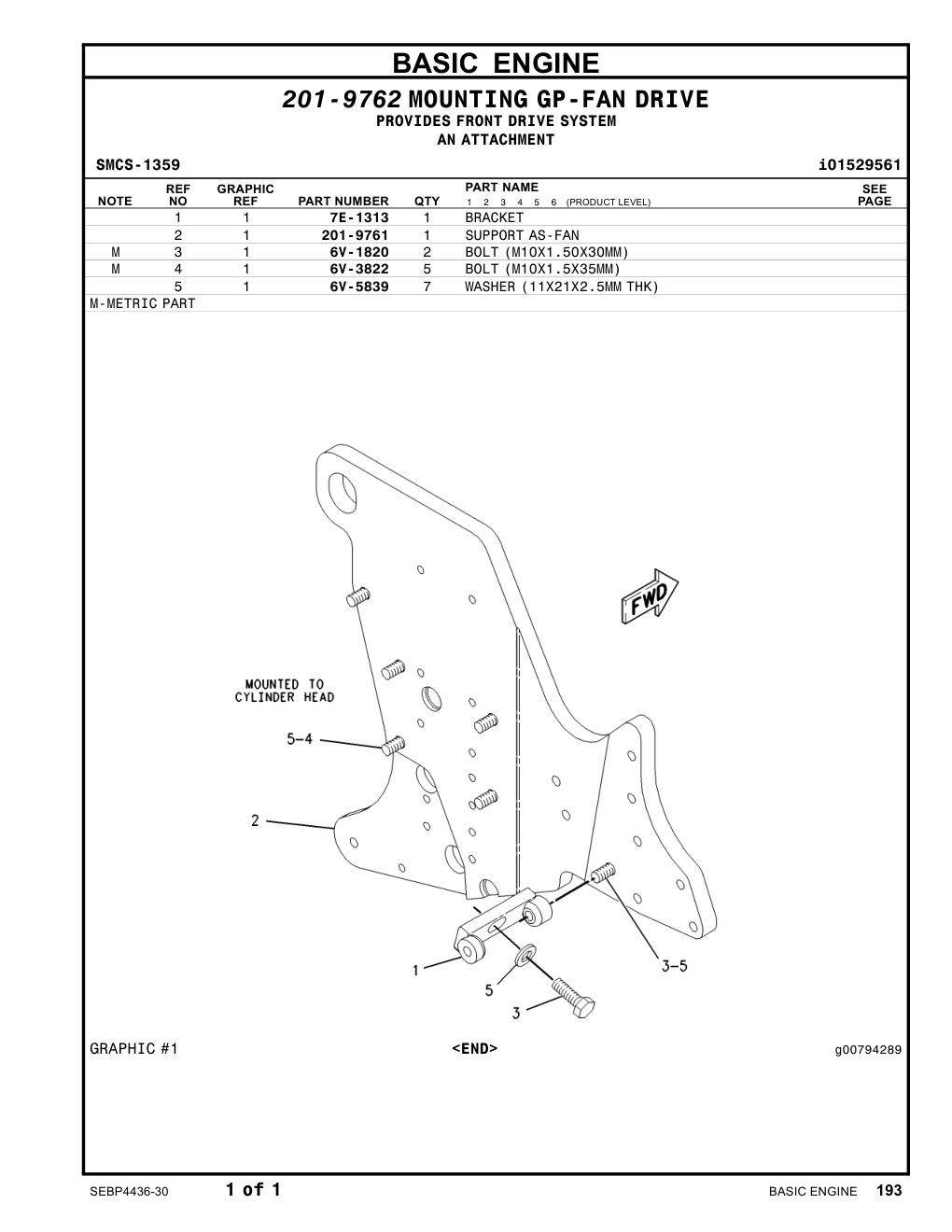 201-9761 SUPPORT AS-FAN CAT parts manual diagram