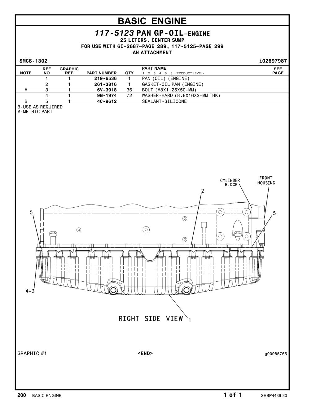 261-3816 GASKET-OILPAN (ENGINE) CAT parts manual diagram