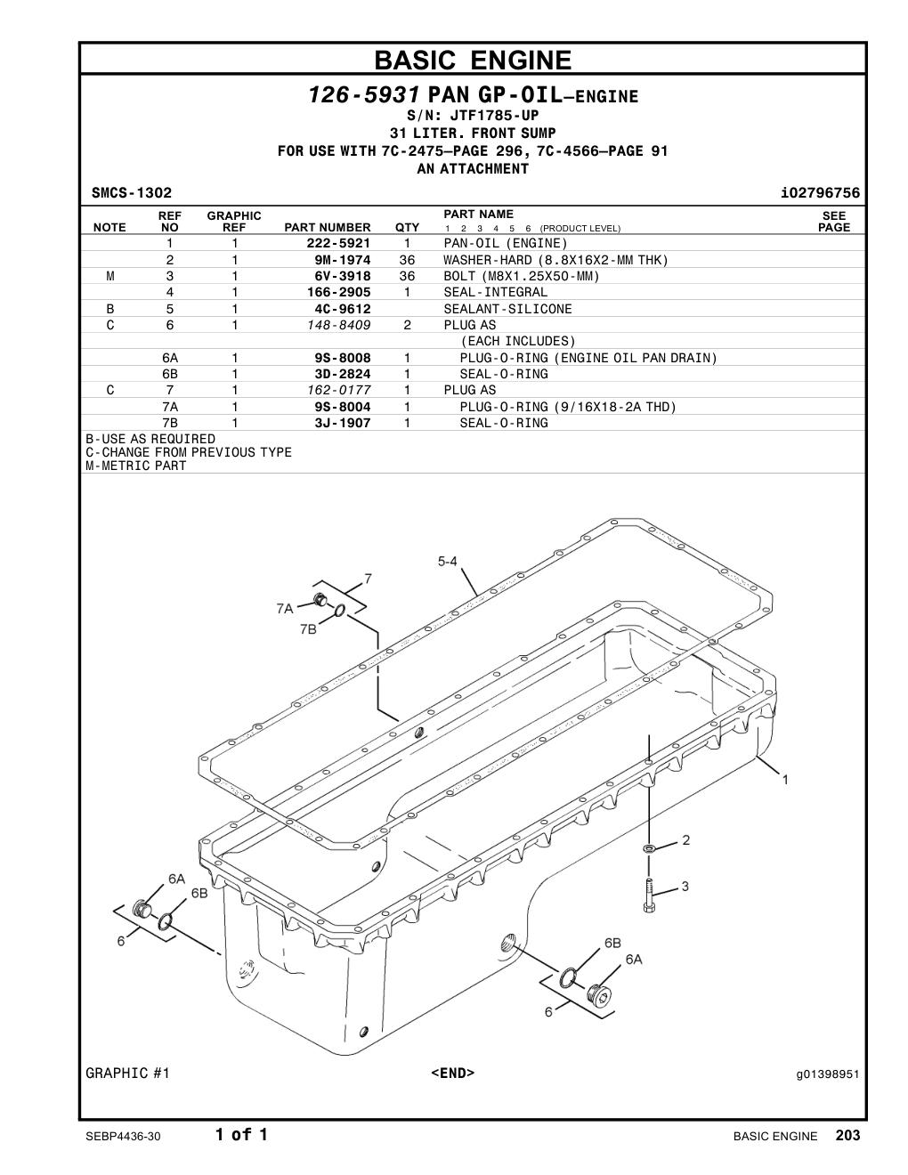 222-5921 PAN-OIL · S/N JTF1785-UP CAT parts manual diagram