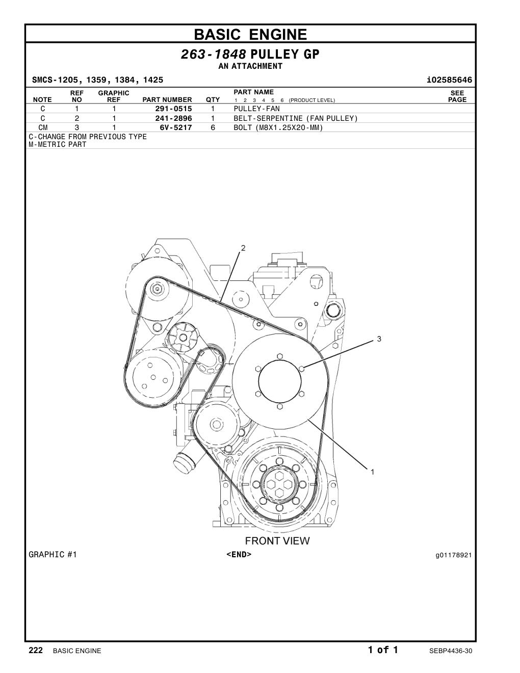 291-0515 PULLEY-FAN CAT parts manual diagram