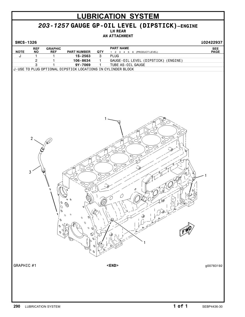 106-8634 GAUGE-OILLEVEL(DIPSTICK)(ENGINE) CAT parts manual diagram