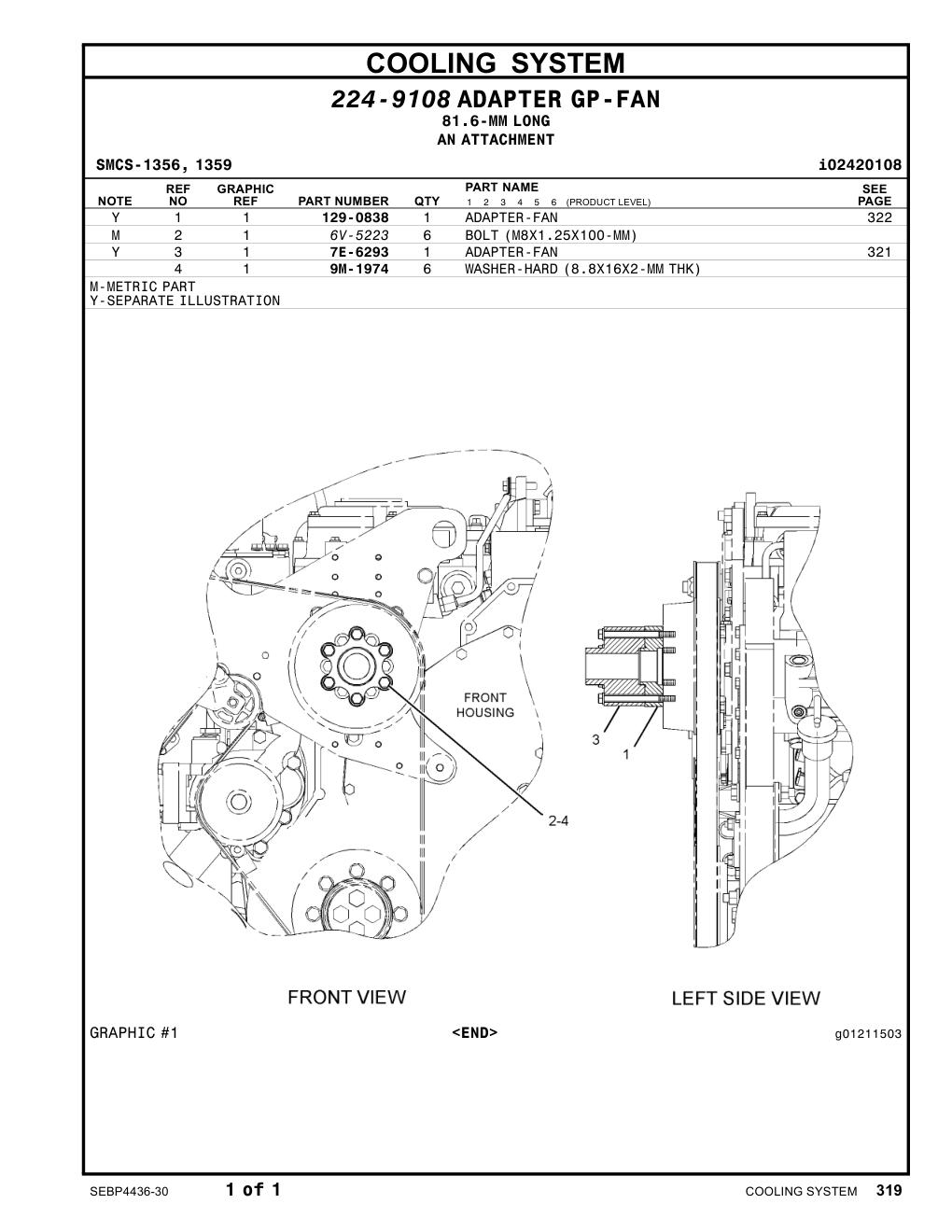 129-0838 ADAPTER-FAN CAT parts manual diagram