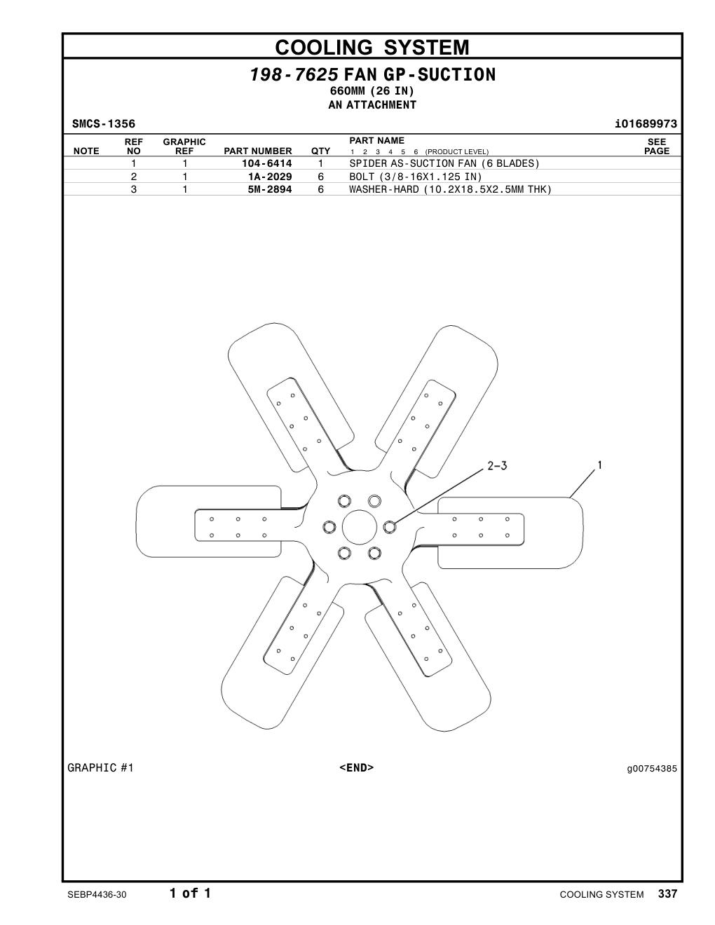 104-6414 SPIDER AS-SUCTION FAN (6-BLADE) CAT parts manual diagram