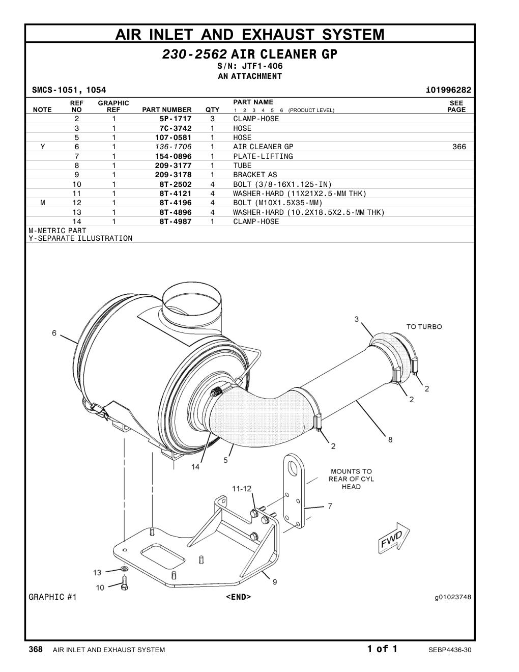 107-0581 HOSE · S/N JTF1-406 CAT parts manual diagram