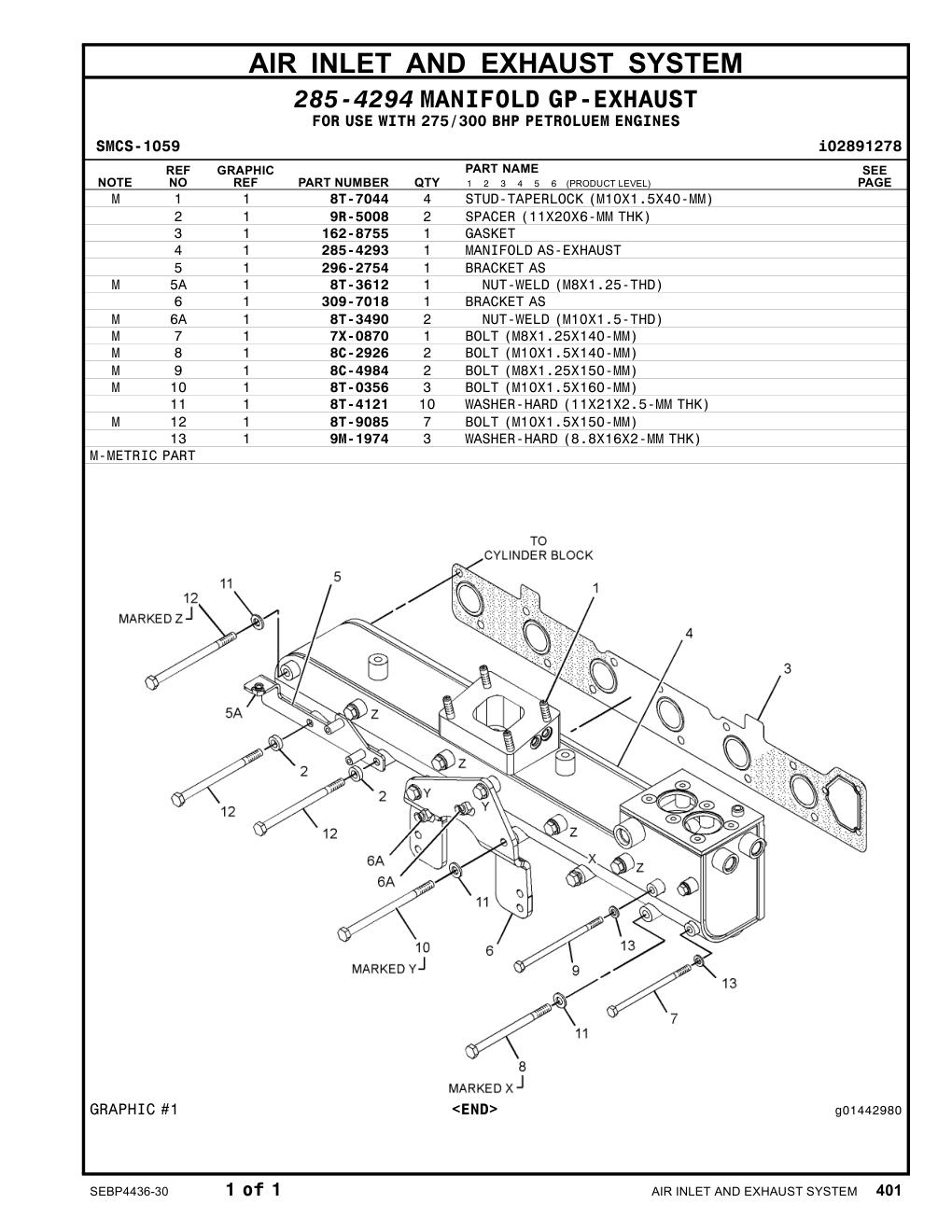 285-4293 MANIFOLDAS-EXHAUST CAT parts manual diagram