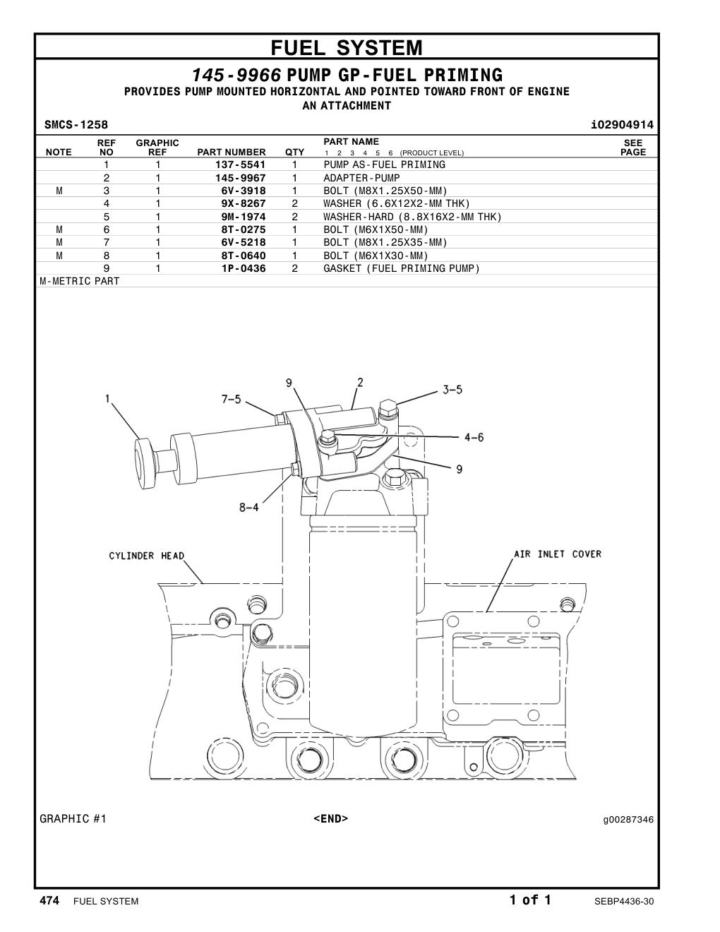 145-9967 ADAPTER-PUMP CAT parts manual diagram