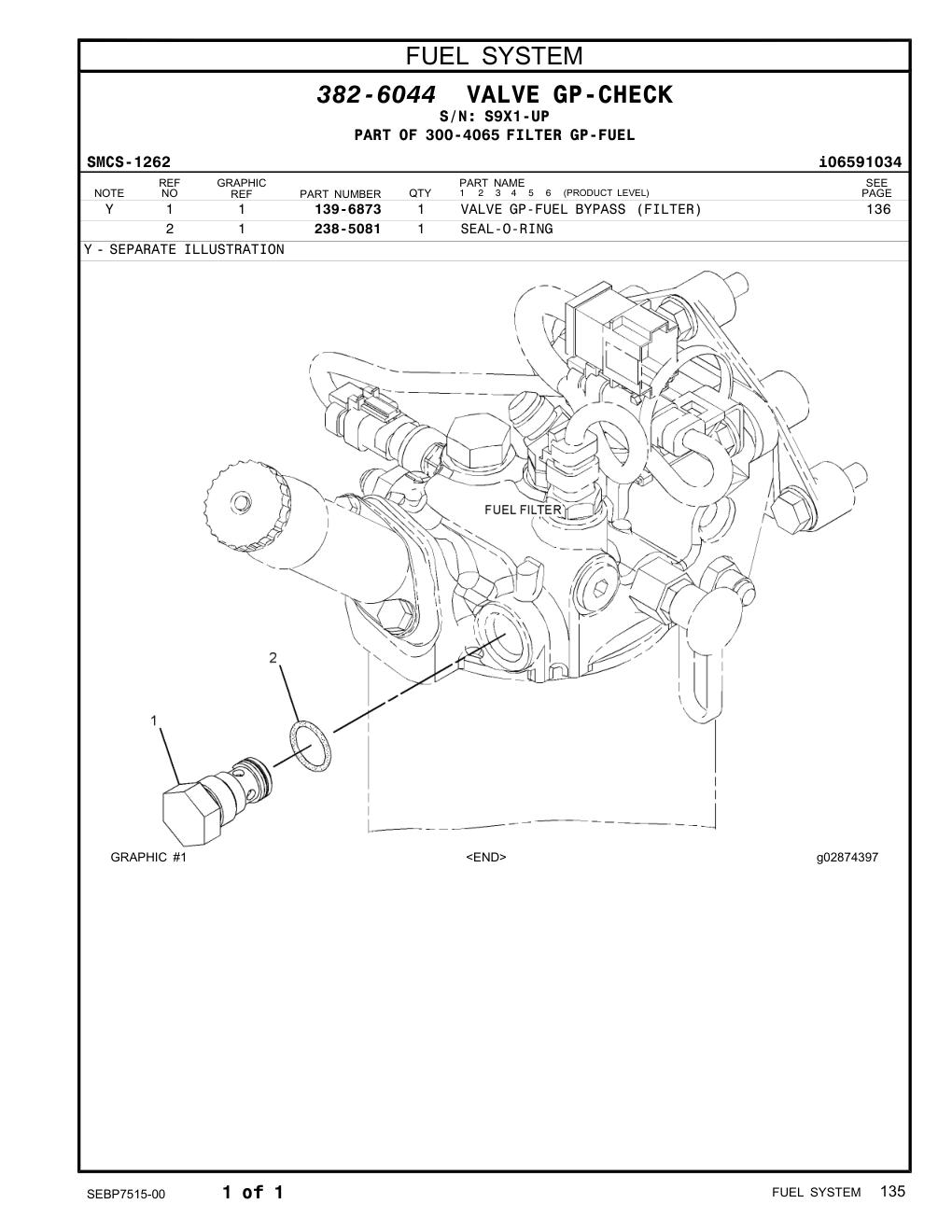 139-6873 - VALVE GP-FUEL BYPASS (FILTER)