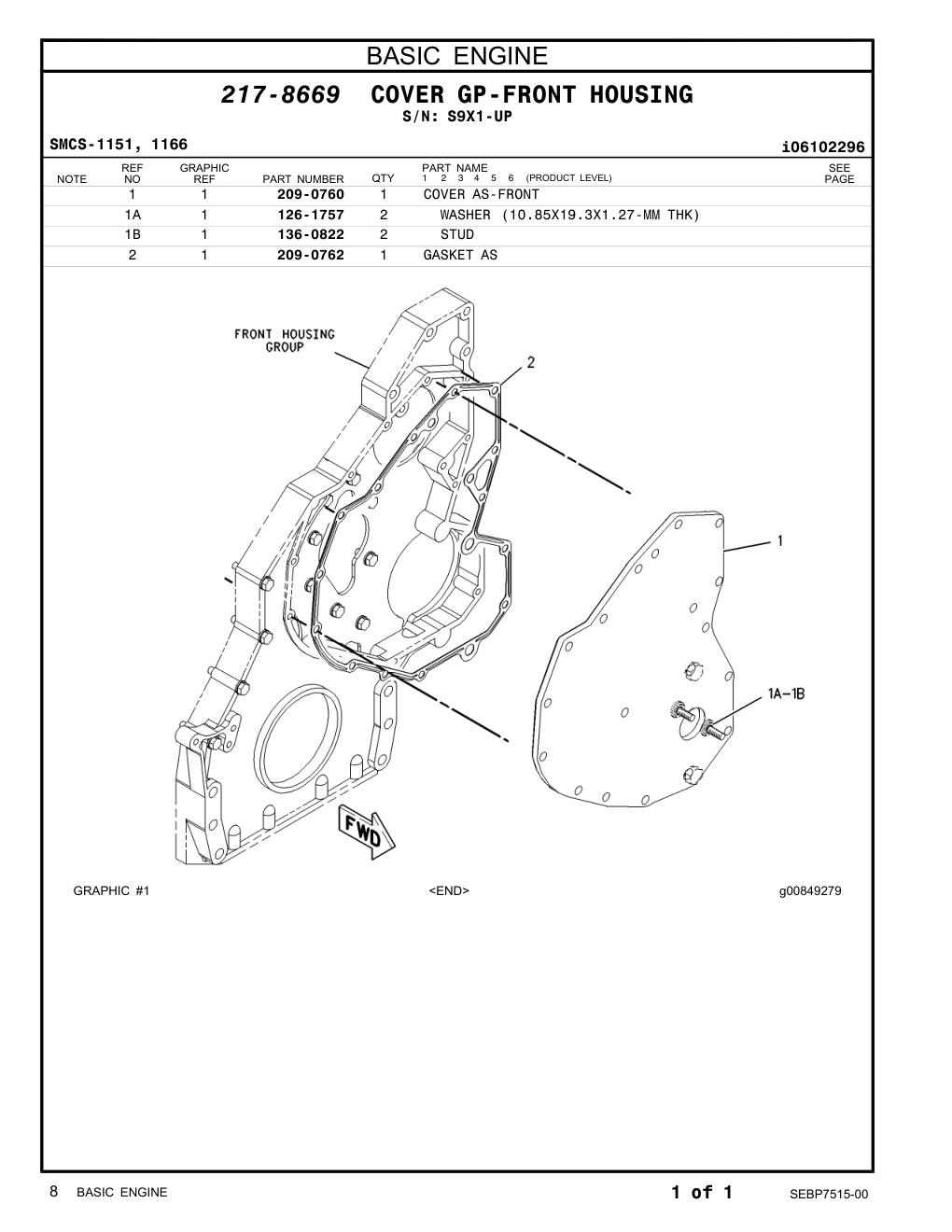 209-0760 COVER AS-FRONT · S/N S9X1-UP CAT parts manual diagram
