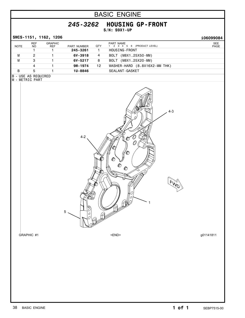 245-3261 HOUSING-FRONT · S/N S9X1-UP CAT parts manual diagram