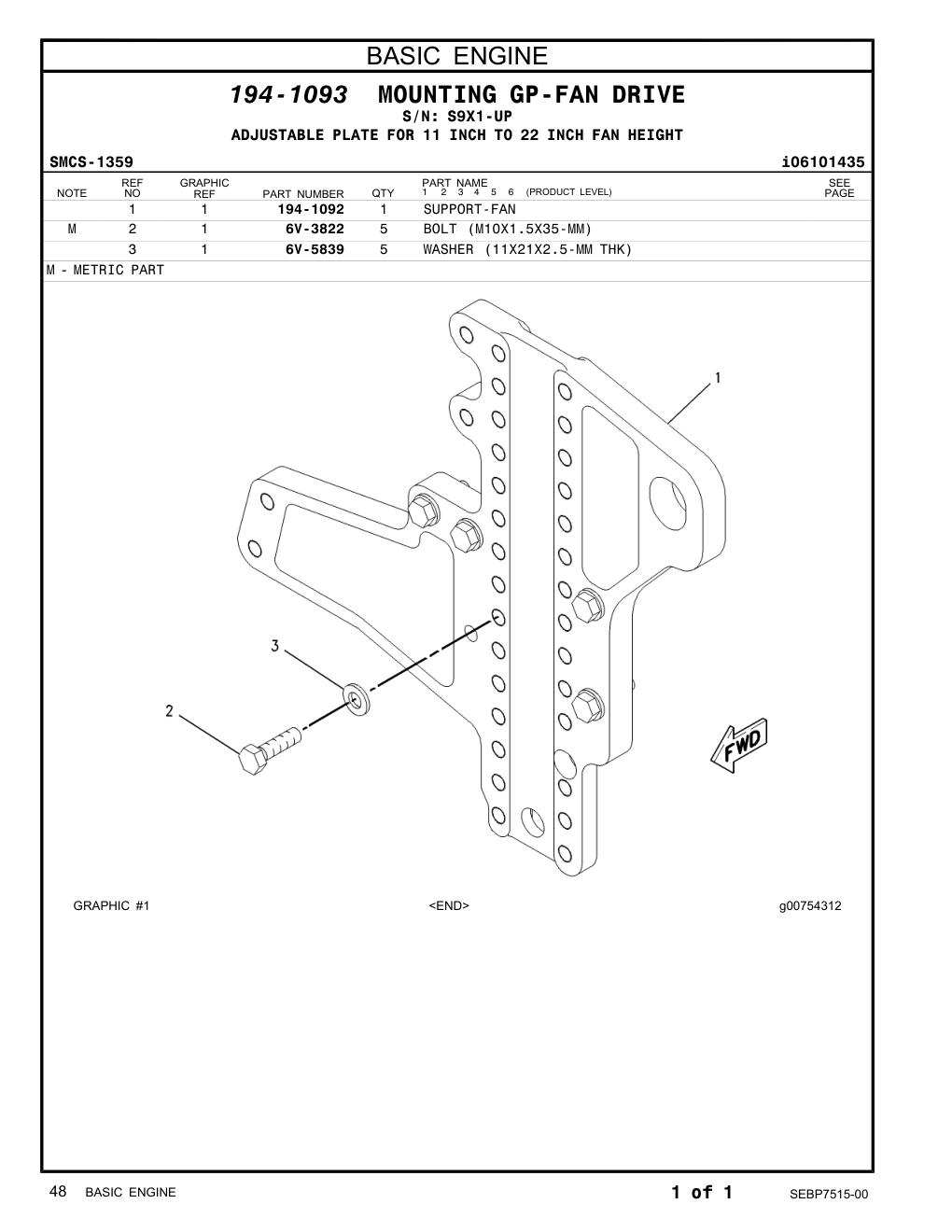 194-1092 SUPPORT-FAN · S/N S9X1-UP CAT parts manual diagram